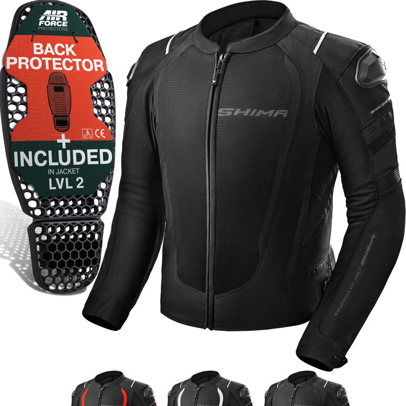 SHIMA MeshPro 20 Motorcycle Jacket for Men AirForce Back Protector Armour Riding Motorbike Jackets Summer Mesh Bikers Ventilated Lightweight Armoured Bike Textile Motorcycles Mens Black L